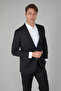 Black Wool Buttoned 6 Drop Mono Collar Double Slit Suit - 5