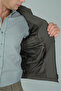 Khaki Regular Fit Leather Polyester Detailed Coat - 4