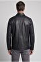 Navy Blue Leather Baby Collar Jacket Coat - 2