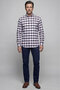 Burgundy Modern Fit Cotton Buttoned Italian Collar Plaid Shirt - 4