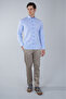 Blue Regular Fit Cotton Pocketless Long Sleeve Pasha Collar Shirt - 5