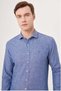 Navy Blue Slim Fit Cotton Linen Long Sleeve Sports Shirt - 3
