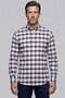 Burgundy Modern Fit Cotton Buttoned Italian Collar Plaid Shirt