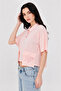Women's Polo Collar Drop-Shoulder Summer Printed Cropped Blouse Powder - 2