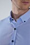 Blue Regular Fit Cotton Pocketless Long Sleeve Pasha Collar Shirt - 3