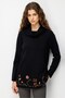 Women's Degaje Collar Skirt Floral Embroidered Wool Sweater Black