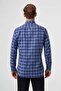 Navy Blue Regular Fit Cotton Checkered Pasha Collar Shirt - 2