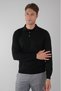 Black Wool Buttoned Polo Collar Knitwear