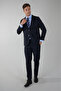 Navy Blue Wool Buttoned Mono Collar 4 Drop Suit