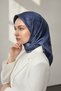 100% Twill Silk Floral Print Navy Color 90X90 Planting Shape : Hand Stitched Scarf - 6