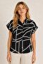 Women's Bat Sleeve Black Patterned Viscose Shirt