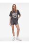 Slogan Printed Short Sleeve Crew Neck Washed Oversize T-Shirt