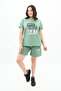 Plus Size Text Printed and Open Shoulder Shorts Set - 3802-23