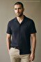 Men's Casual Jacquard Summer Navy Blue Short Sleeve Shirt - 2