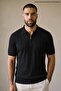 Men's Regular Striped Black Short Sleeve Polo Collar t Shirt