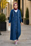 Women's Hooded Buttoned Pocket Dark Denim Blue Cap