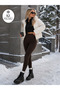 Women's Brown Winter Fleece Inside High Waist Gathering Corset Interlock Steel Knitted Leggings - 6