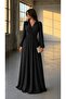 Black Double-Breasted Collared Long Dress 582692