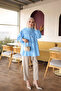 Baby Blue Front Tie Drawstring Shirt - 2