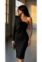 One-Shoulder Flounce Detailed Black Midi Length Slit Evening Dress 582682 - 2