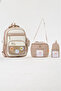 Set of 3 with Korean Style Accessories Beige Girls & Boys Elementary School Backpack Lunch Bag Pencil Case