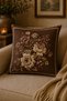 Burgundy Brown Green Floral Throw Pillow Cover Set of 4 – Vintage Decorative Pillow - 2