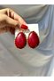Women's Gold Gold-Framed Oval Large Burgundy Earrings - 4