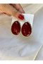 Women's Gold Gold-Framed Oval Large Burgundy Earrings - 8
