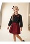 Girl's Black Blouse Striped Skirt Buckle 3-Piece Set