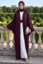 Ivy Pattern Stone-Embellished Dress Abaya Plum - 3