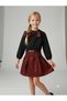 Girl's Black Blouse Striped Skirt Buckle 3-Piece Set - 4