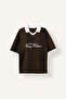 Boxy Fit Short Sleeve Polo Neck Striped Printed T-Shirt I4824Ax26Au - 5