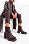 Women's Buckle Zippered Thick Heeled Boots Nuvos Brown - 2