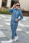 Girl's Scuba Unlimited Double Stripe Hooded Raglan Sleeve Diving Fabric Tracksuit Set Esf7023 - 3