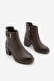 Women's Buckle Zippered Thick Heeled Boots Nuvos Brown - 5