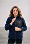 Women's Navy Blue Comfortable Fit Full Zipper Thick Plush Welsoft Fleece Jacket with Front Pockets - 2