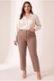 Elastic Waist Plus Size Gabardine Wide Leg Trousers Mink - 2