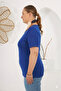 V-Neck Plus Size Cobalt Blue T-Shirt - 3
