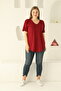 Women's V-Neck Plus Size T-Shirt with Slit and Stitched Hem - 5