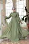 Bead Embroidered Light Khaki Hijab Evening Dress 5283Ahk - 3