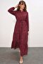 Women's Patterned Long Hijab Dress 2586 - Burgundy