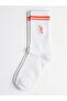 Soket Neon Striped Cotton Socks White_Neon Coral - 2