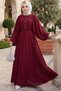 Button Detailed Burgundy Hijab Dress 10161Br - 2