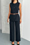 Women's Sleeveless Vest Pants Set with Belt Stylish Two-Piece Set - 2