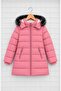 Girl's Pink Puffer Coat Hooded Fur Winter Long Model - 2