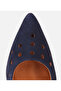 Women's Suede Leather Navy Blue Perforated Open Back Short Heeled Stiletto - 5