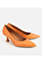 Women's Leather Orange Short Heeled Stiletto - 2