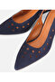 Women's Suede Leather Navy Blue Perforated Open Back Short Heeled Stiletto - 4