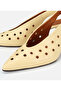 Women's Leather Yellow Perforated Open Back Short Heeled Stiletto - 3