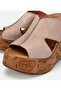 Women's Leather Beige Open Toe Thick Soled Slippers - 3